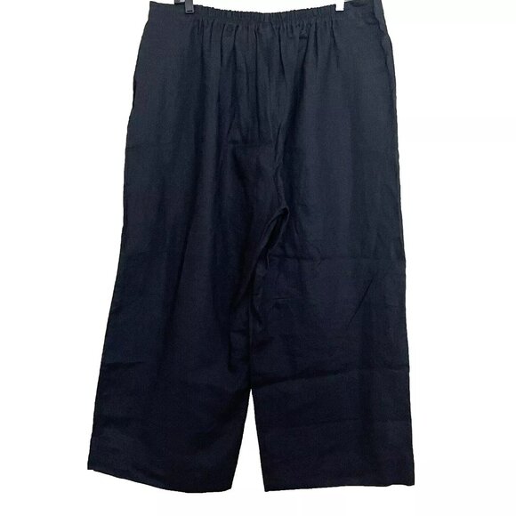 Kedem Sasson Black Linen Wide Leg Pants Women's One Size Quiet Luxury Old Money - Picture 2 of 11